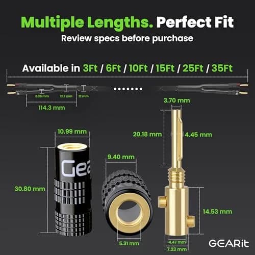 GEARit 10 Gauge Black Speaker Wire Banana Plugs CL2 Rated in-Wall 6 Feet | High Quality Copper, Braided Nylon, Gold Plated Tips thumbnail 8