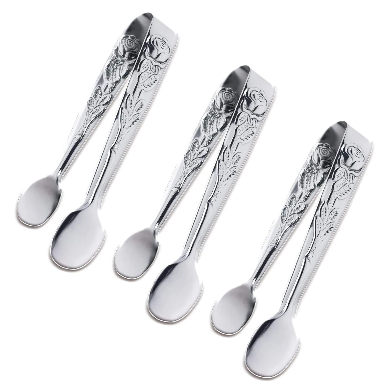 Sunenlyst Mini Serving Tongs 10.5 cm (4.13 Inch) Rose Stainless Steel | 3-Piece Set for Appetizers & Desserts - main product image