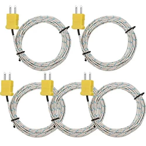 Weewooday K Type Thermocouple Temperature Probe Sensor with 3 Meter Fiberglass Cable, -50 to 400°C | 5-Piece Set for Rapid Measurement thumbnail 1