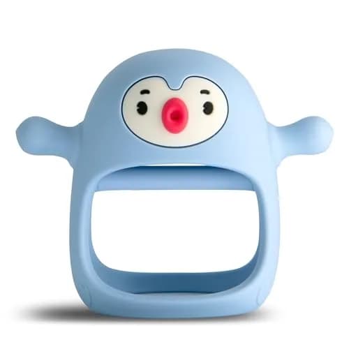 Smily Mia Baby Teething Toys for 0-6Months | Penguin Teether | Hand Teether | Teething Mittens | Light Blue thumbnail 1