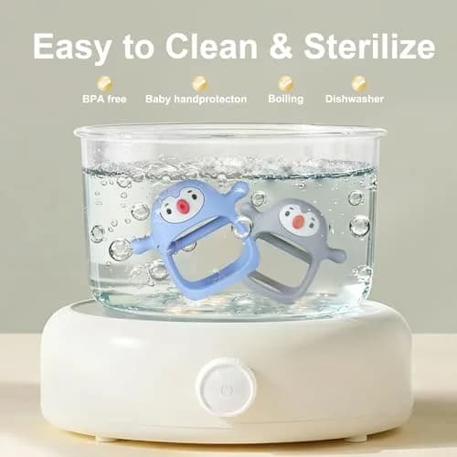 Smily Mia Baby Teething Toys for 0-6Months | Penguin Teether | Hand Teether | Teething Mittens | Light Blue thumbnail 8