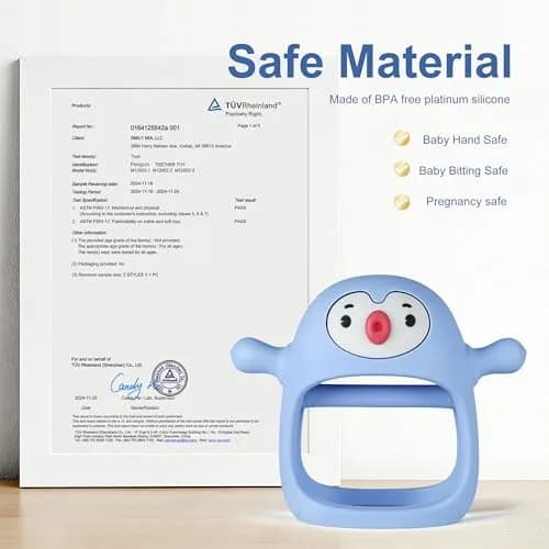 Smily Mia Baby Teething Toys for 0-6Months | Penguin Teether | Hand Teether | Teething Mittens | Light Blue thumbnail 9