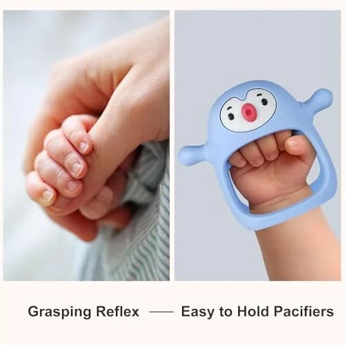 Smily Mia Baby Teething Toys for 0-6Months | Penguin Teether | Hand Teether | Teething Mittens | Light Blue thumbnail 3
