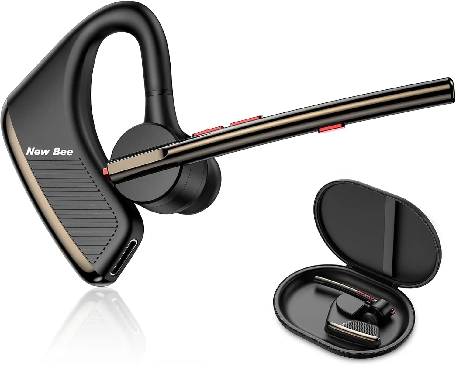 New Bee Bluetooth V5.2 Wireless Headset 24Hrs Talktime Black | Noise Cancelling & Long Battery - main product image