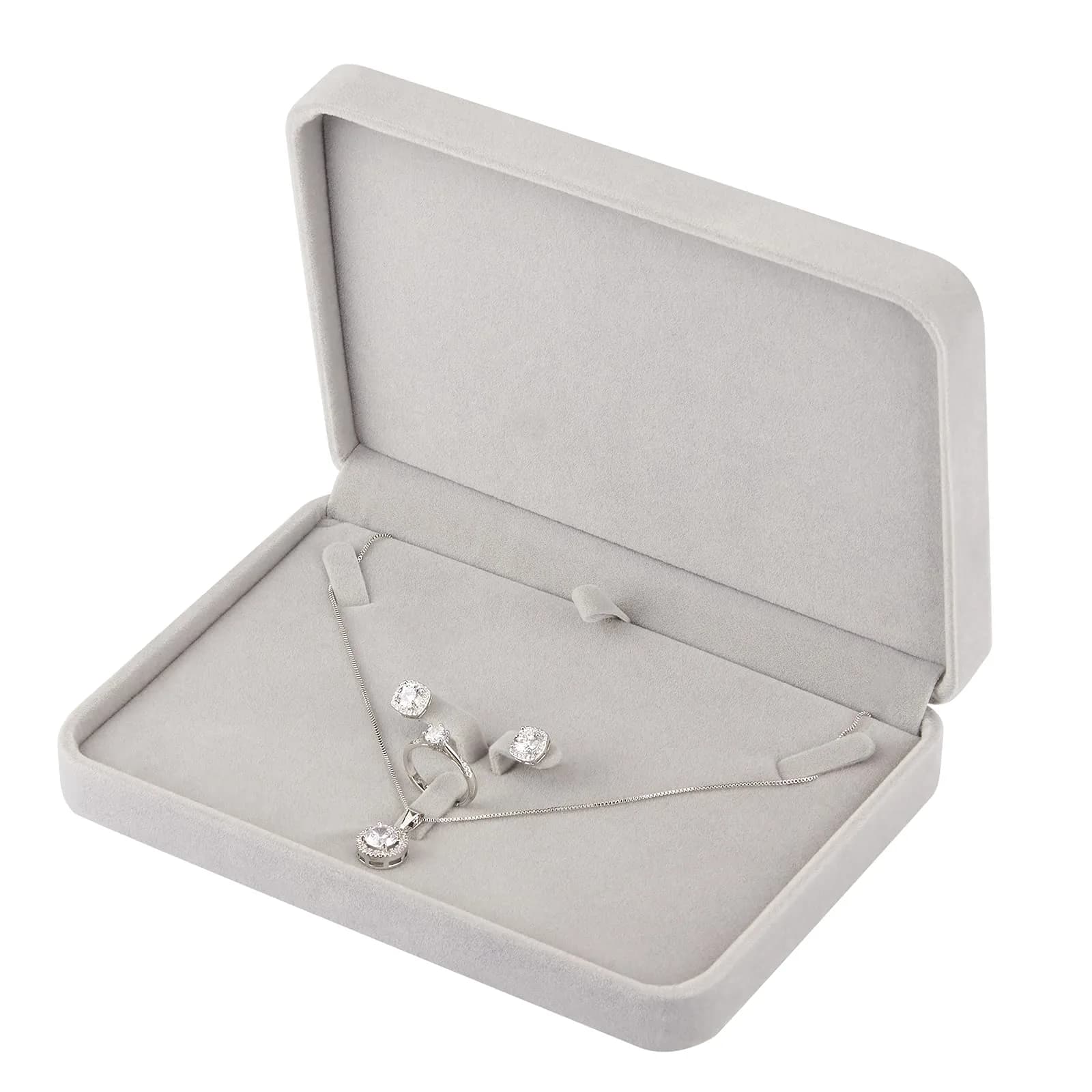 LETURE Large Velvet Jewelry Storage Box, Big Necklace & Ring Organizer, Pearl & Chunky Necklace Case (Grey) | Elegant Gift - main product image