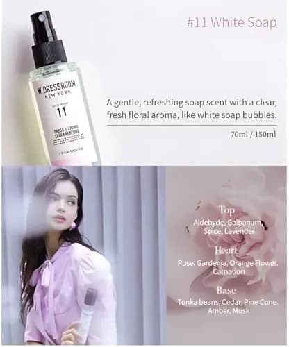 W.Dressroom No.11 White Soap & Living Clear Perfume 70ml | Refreshing Floral Scent for Fabrics & Air thumbnail 2
