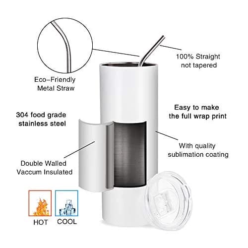 PYD Life 4 Pack Sublimation Blanks Tumblers Straight Skinny 20 OZ | Bright Full Wrap Print Ready thumbnail 3