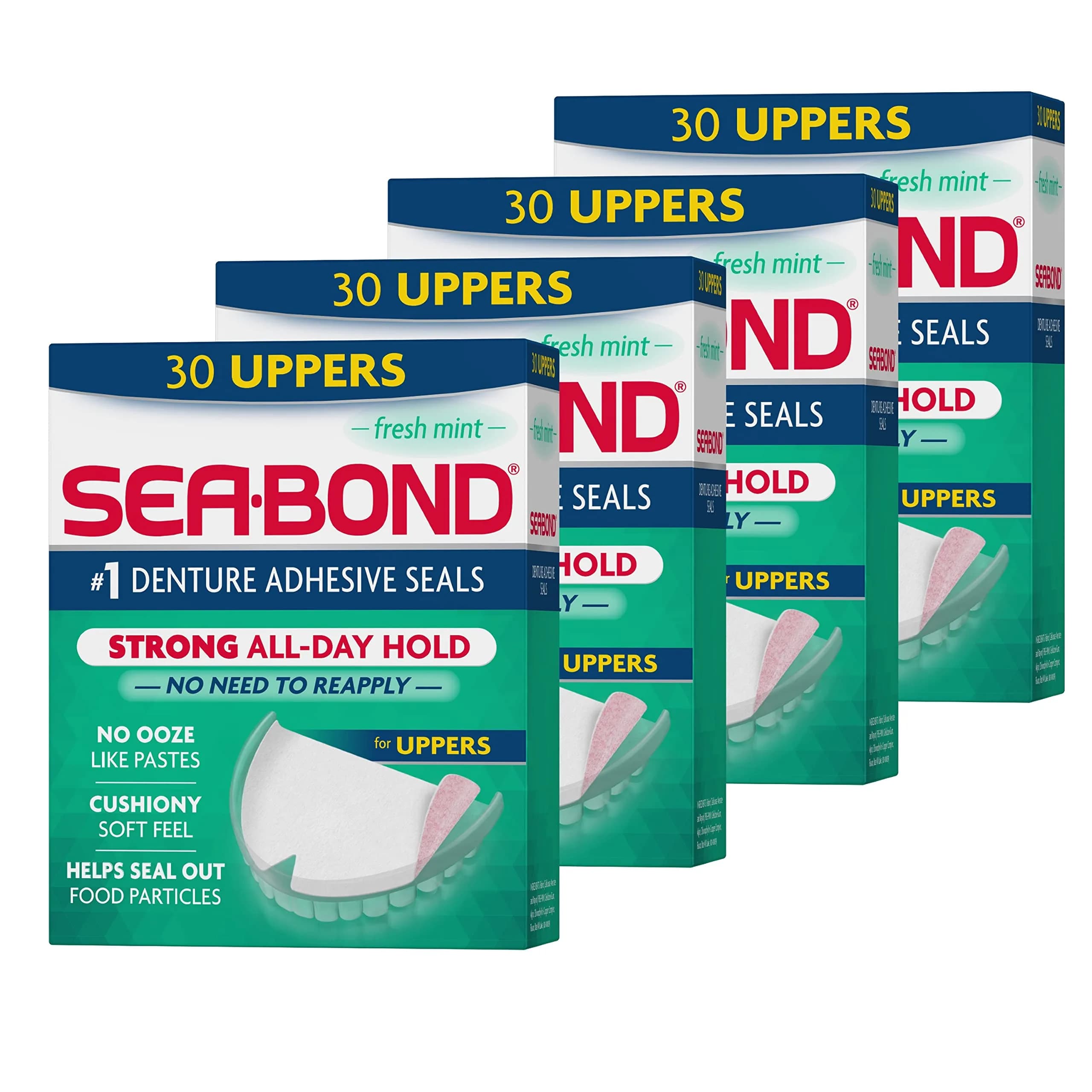 Sea-Bond Fresh Mint Denture Adhesive Seals for Uppers, 30 Count (1 Pack) | Zinc-Free All-Day Hold — Uppers