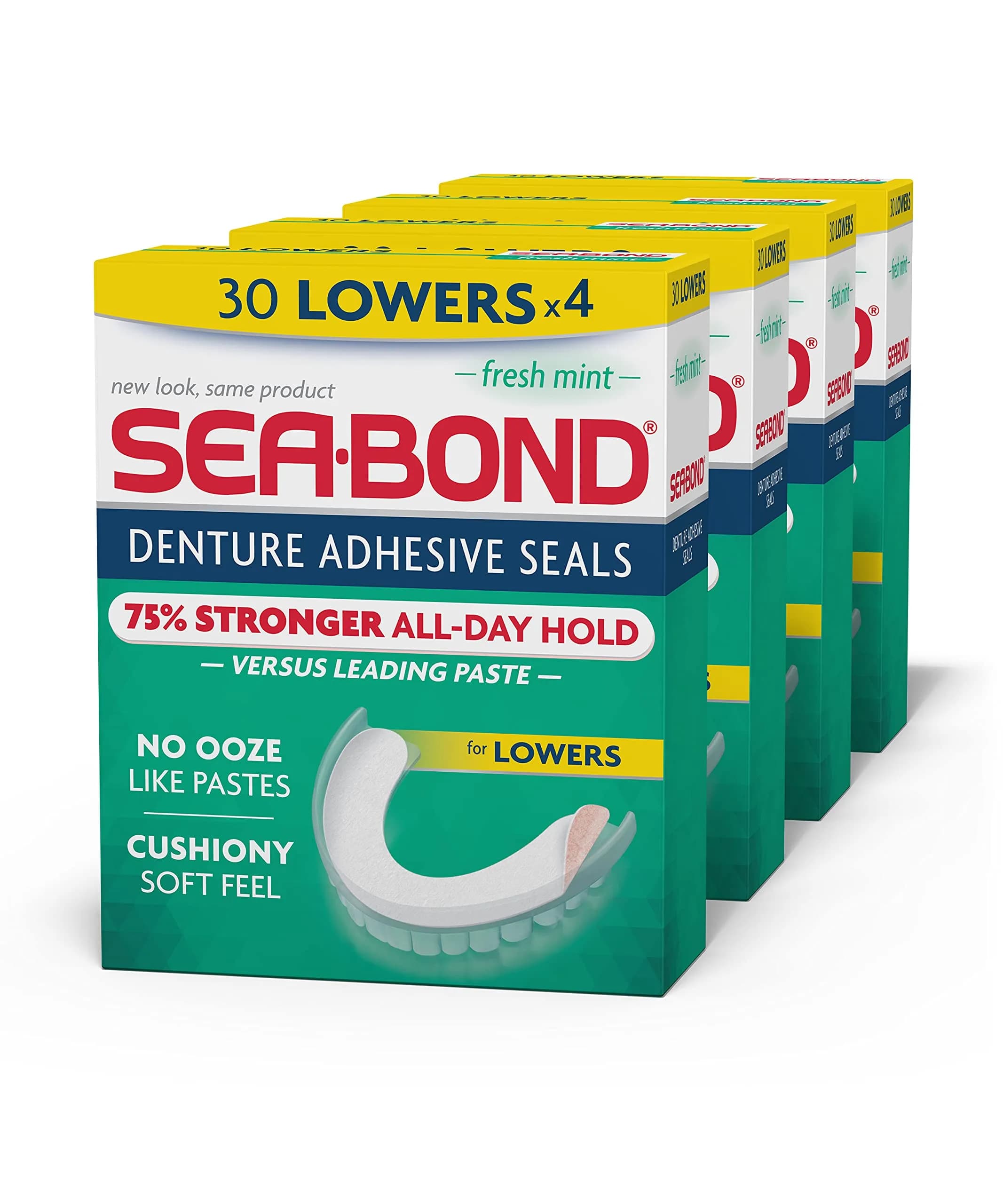 Sea-Bond Fresh Mint Denture Adhesive Seals for Uppers, 30 Count (1 Pack) | Zinc-Free All-Day Hold — Lowers