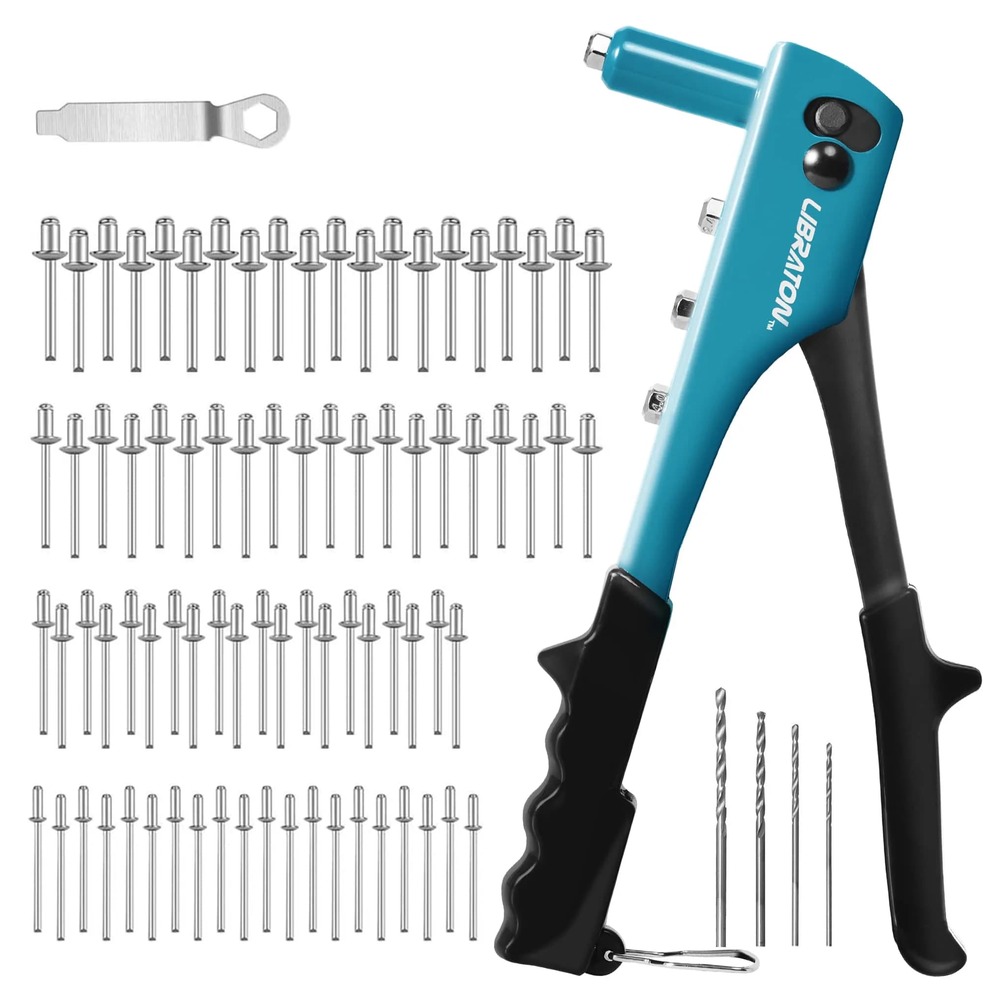 LIBRATON Heavy Duty Rivet Gun Kit with 80 Rivets & 4 Drill Bits | All-Steel Construction