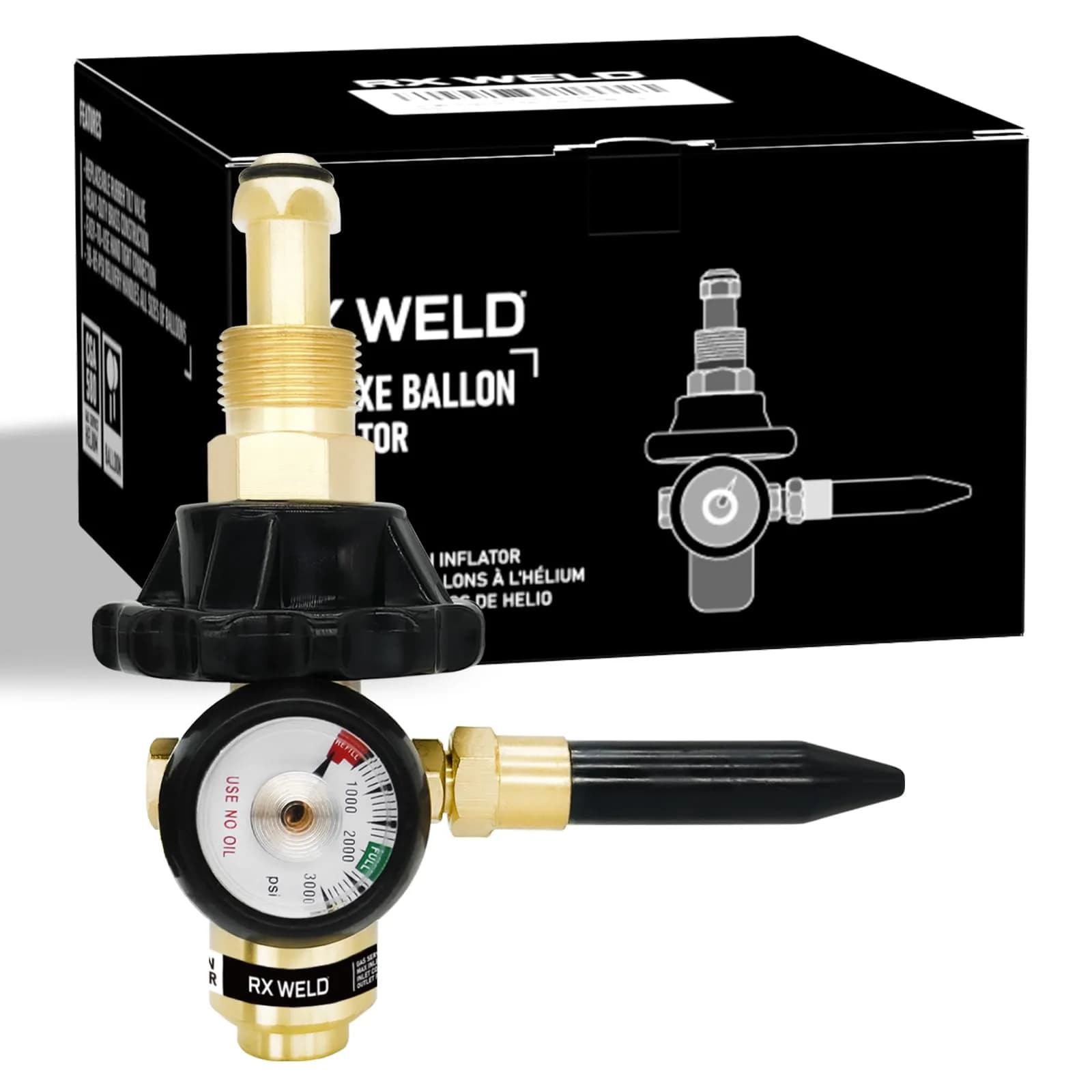 RX WELD Helium Regulator with CGA580 Tank Valve | Durable Brass Fittings, 0-3000 PSI - main product image