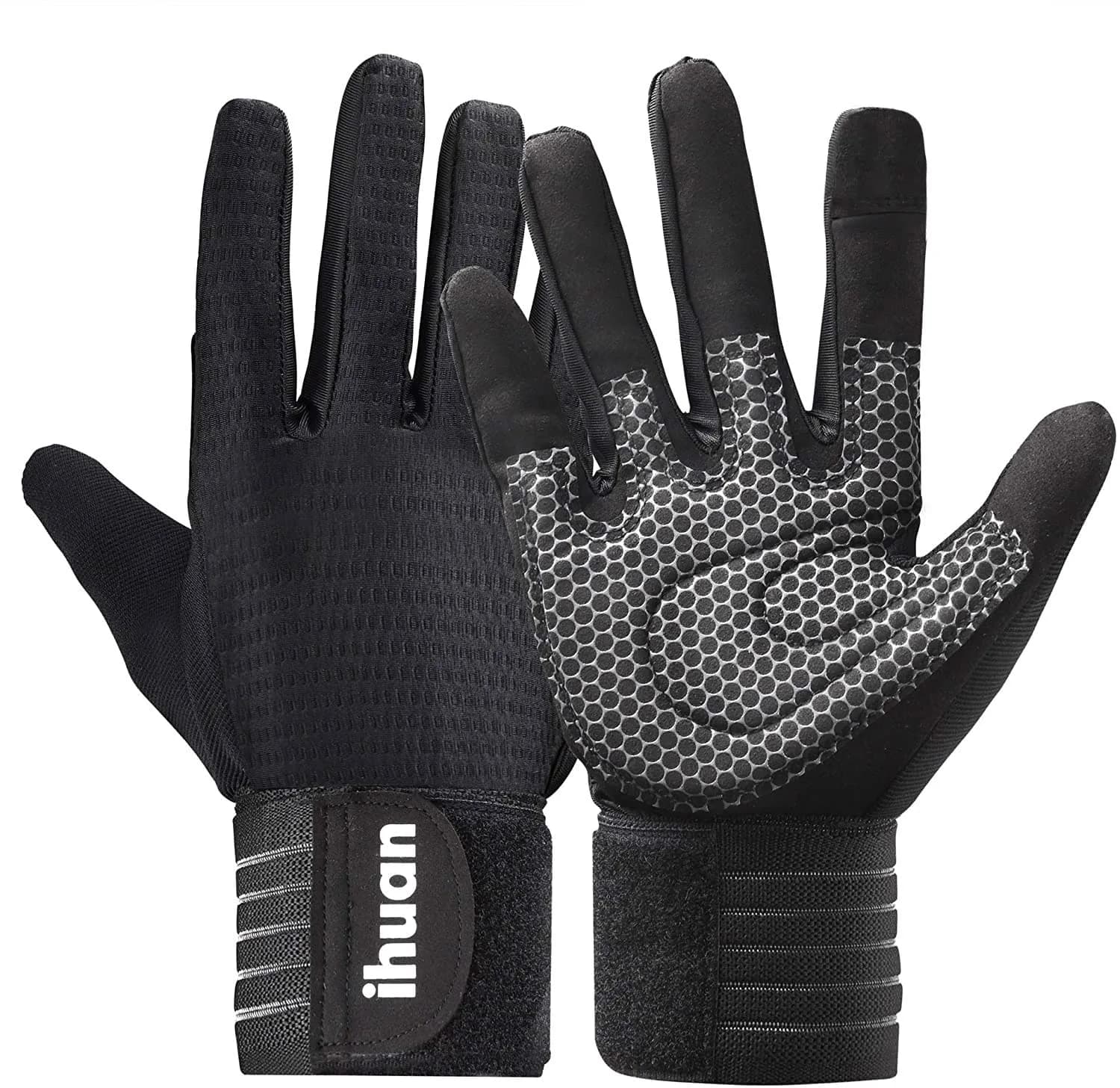 ihuan Full Finger Workout Gloves for Men with Wrist Support, Weight Lifting Gym Gloves for Deadlift (Small, Black) - main product image