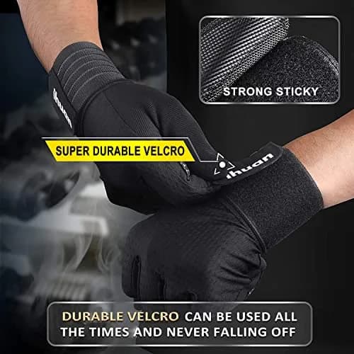 ihuan Full Finger Workout Gloves for Men with Wrist Support, Weight Lifting Gym Gloves for Deadlift (Small, Black) thumbnail 7