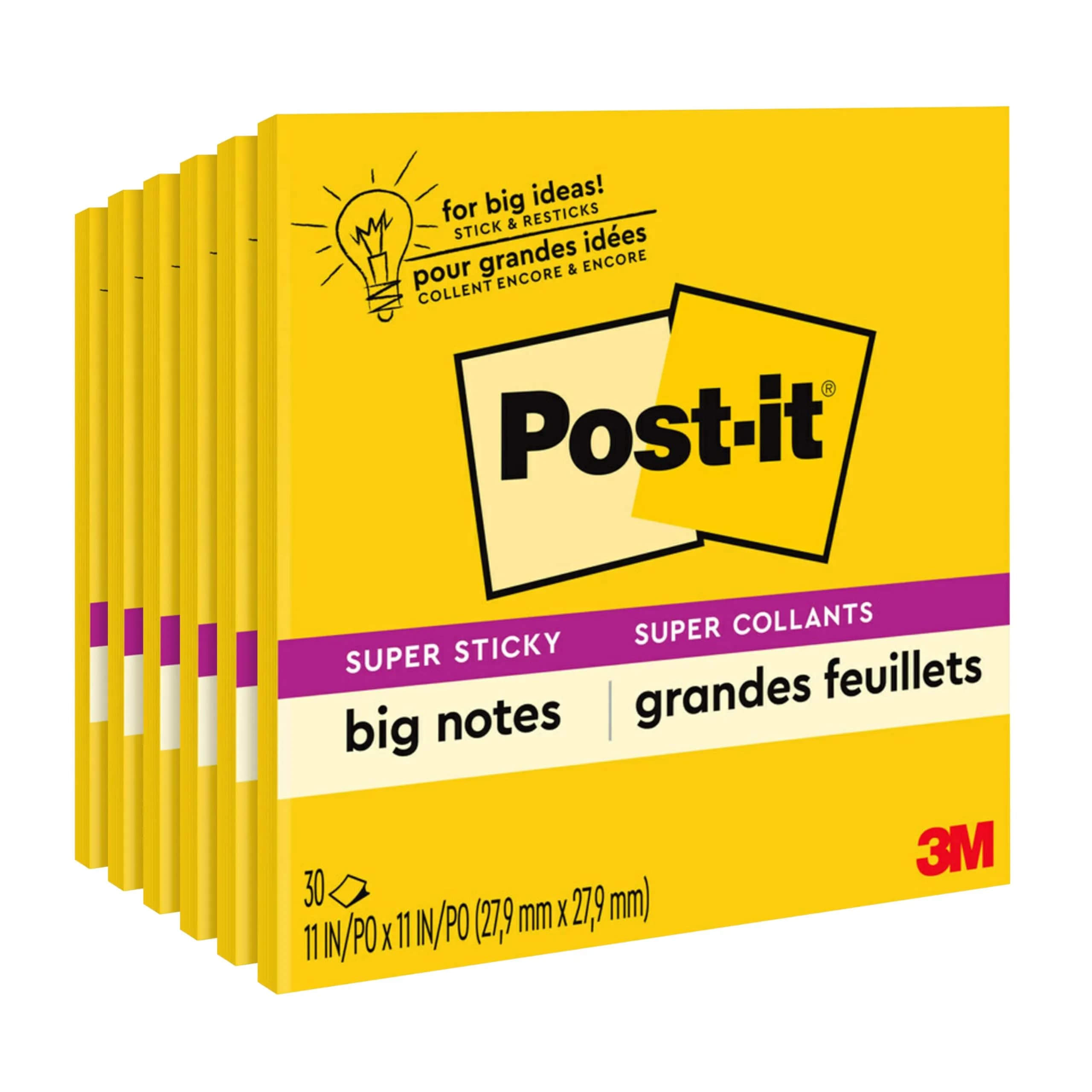 Post-it Super Sticky Big Notes 11 x 11 in. (28 x 28 cm) Yellow | Vision Board & Brainstorming Tool — Bright Yellow