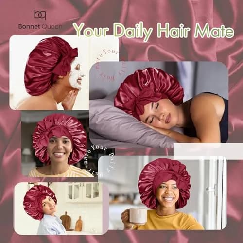 BONNET QUEEN XL Large Silk Bonnet for Sleeping 16.5in | Keeps Hair Moisture & Fits All Hair Types thumbnail 2