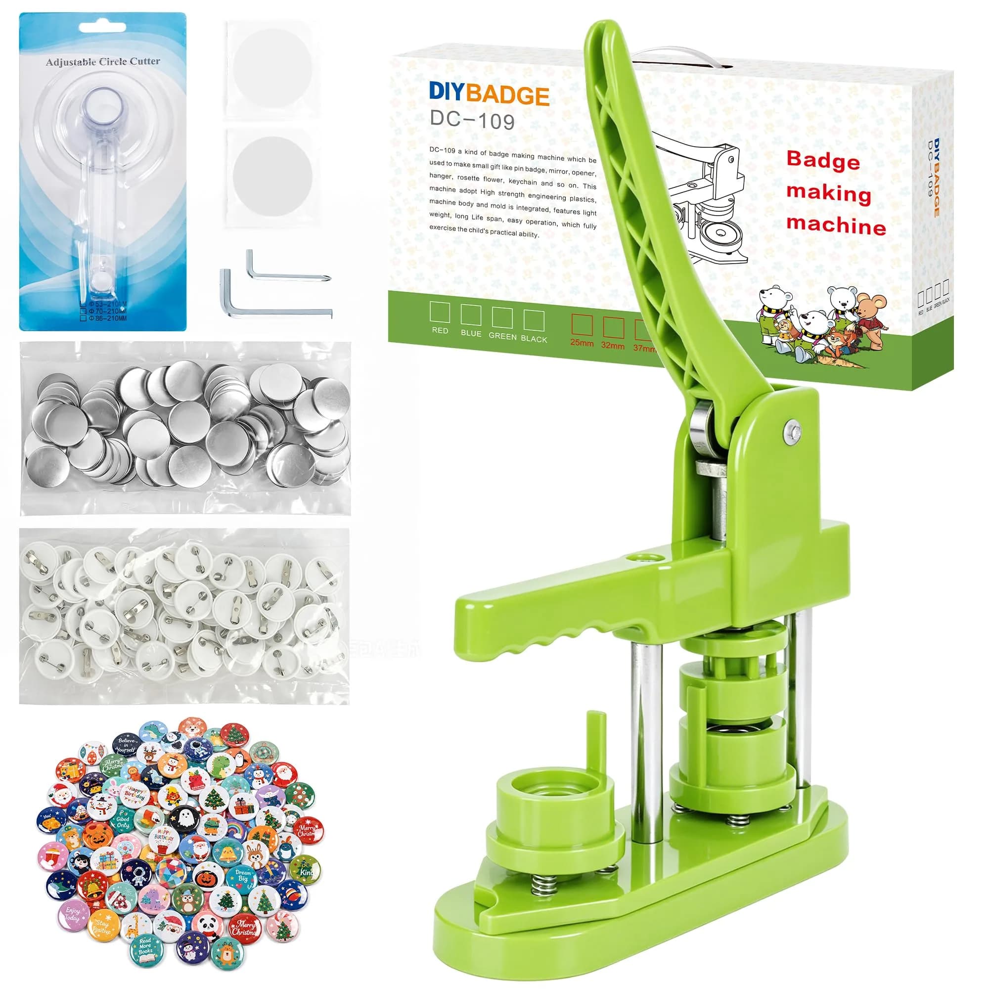 MK.Bear Button Maker Machine 25mm | DIY Gift, Easy Operation, Green