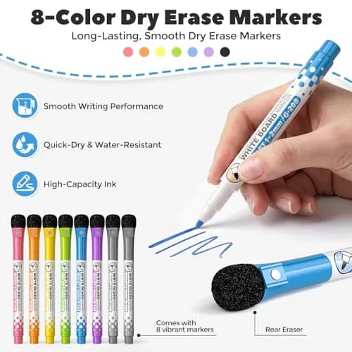 Nicpro 9 x 12 inch Dry Erase Lap Board 2 Pack (22.86 x 30.48 cm) | Ruled & Blank Double-Sided Whiteboard Set with Markers & Erasers thumbnail 5