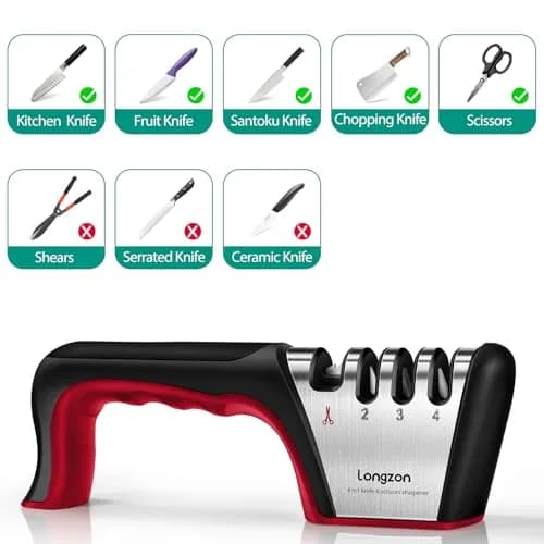 Longzon 4-Stage Knife Sharpener with Cut-Resistant Glove | Restores Dull Blades thumbnail 4