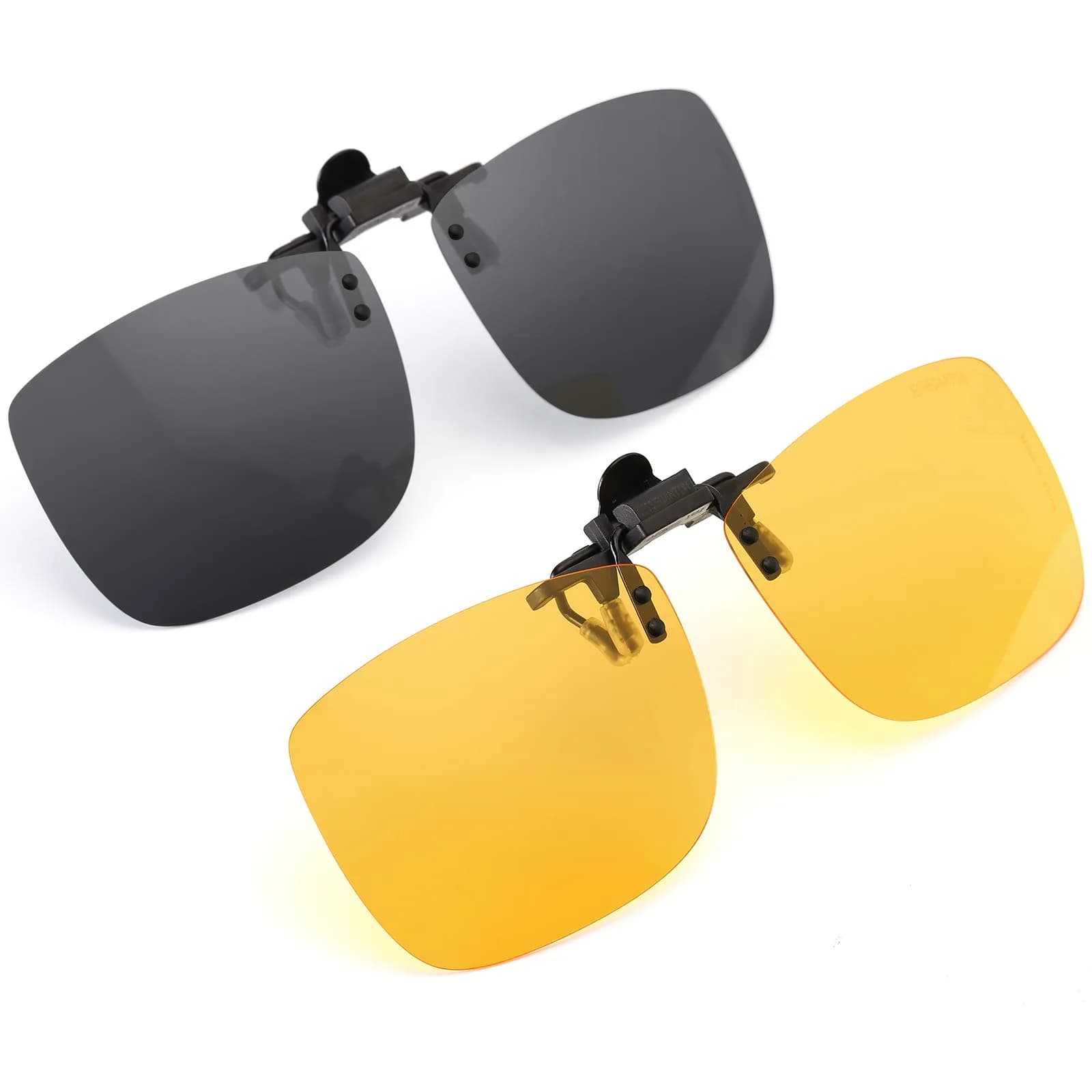 CAXMAN HD Night Vision Polarized Clip-on Flip Up Sunglasses 59x42mm | Lightweight Night Driving Yellow Lens — Black+yellow(day&night)
