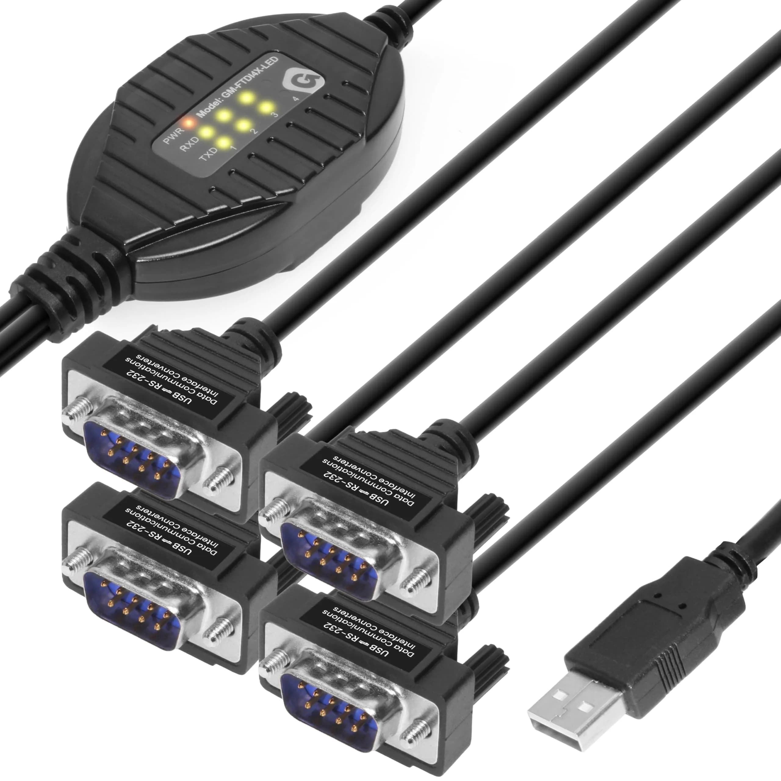 Gearmo 4 Port RS-232 to USB Adapter 1.5m (5ft) | FTDI Chipset, ESD Protection, 4x DB9 Connectors - main product image