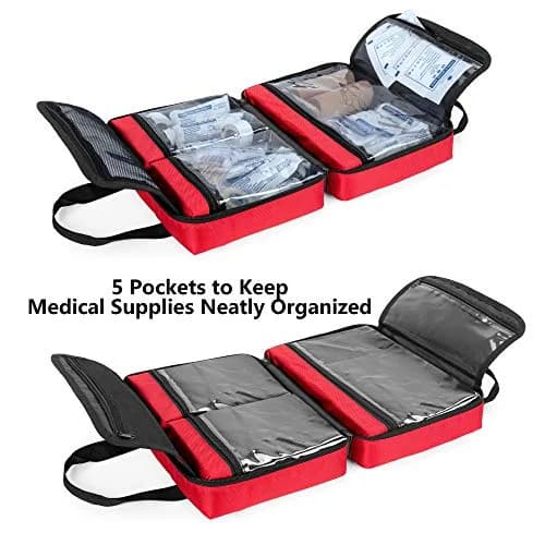 Trunab Small First Aid Kit Bag Empty Portable Emergency Kits Trauma Bag Red | Water-Resistant Nylon Organizer thumbnail 2