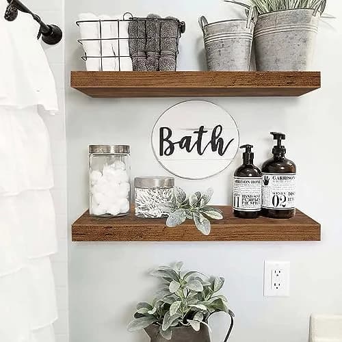 QEEIG Floating Shelves for Wall 60cm (23.6") Rustic Brown Set of 2 | Invisible Bracket Farmhouse Decor thumbnail 2