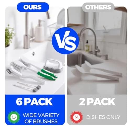 Holikme 6 Pack Dish Brush Set with Handle for Cleaning, Green | Heavy Duty Kitchen & Household Scrubbing Tool thumbnail 2