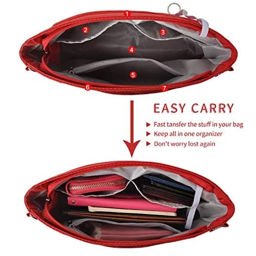 Vercord Expandable Red Nylon Handbag Purse Organizer Insert Liner Shaper Bag - Medium thumbnail 3