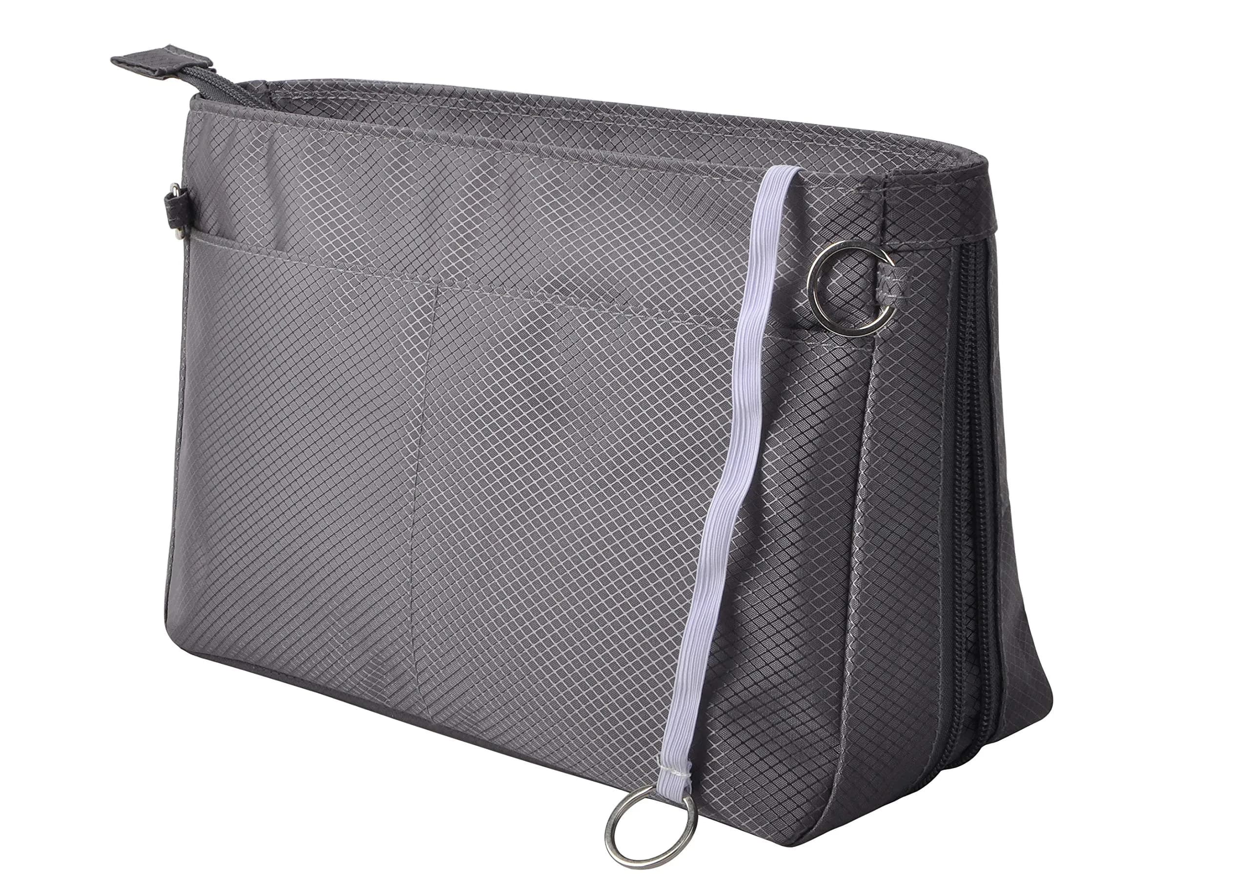 Vercord Expandable Nylon Handbag Purse Organizer Insert Liner Shaper Bag in Bag Dark Grey Medium | Waterproof & Durable Organizer for Totes
