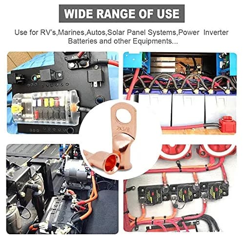 TKDMR 10 PCS 1 AWG - 5/16 Copper Battery Cable Lugs Ring Terminals | Corrosion-Resistant Copper, UL & CSA Certified, Heavy Duty (70-120c) thumbnail 5