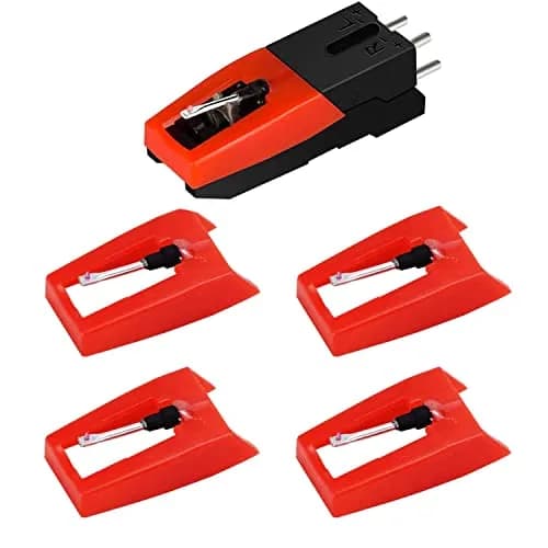 banpa Red Record Player Cartridge with 4 Diamond Stylus Needles | Set of 5 for Crosley, ION, LP, Phonograph thumbnail 1