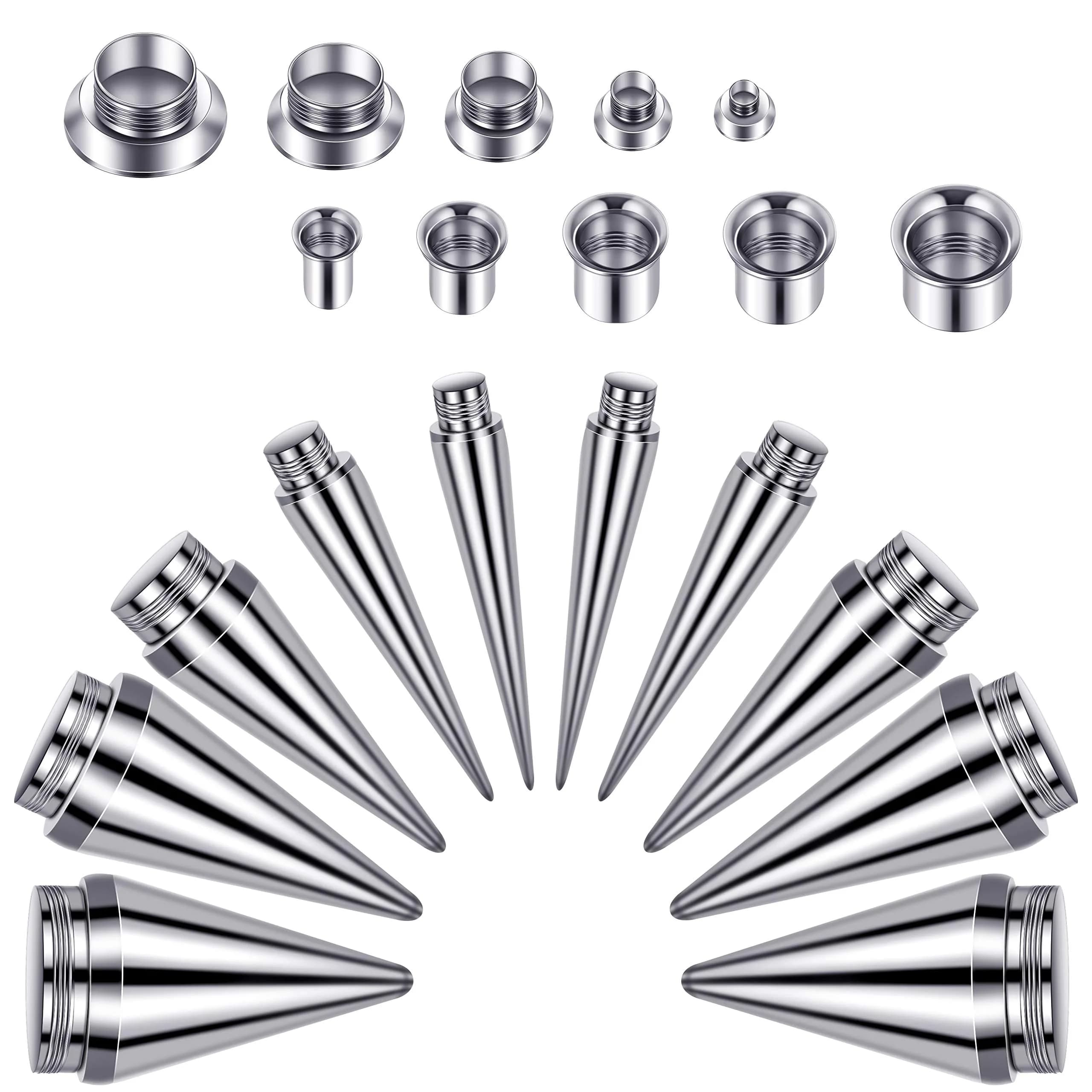 Hicarer Ear Gauge Stretching Kit 6G-00G | 30 Stainless Steel Gauges for Piercing Expansion — Stainless Steel