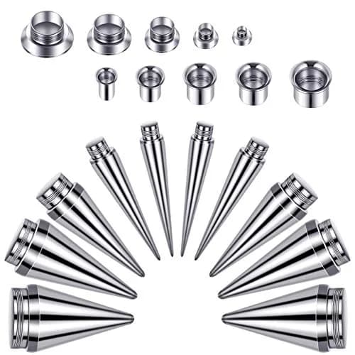 Hicarer Ear Gauge Stretching Kit 6G-00G | 30 Stainless Steel Gauges for Piercing Expansion thumbnail 1