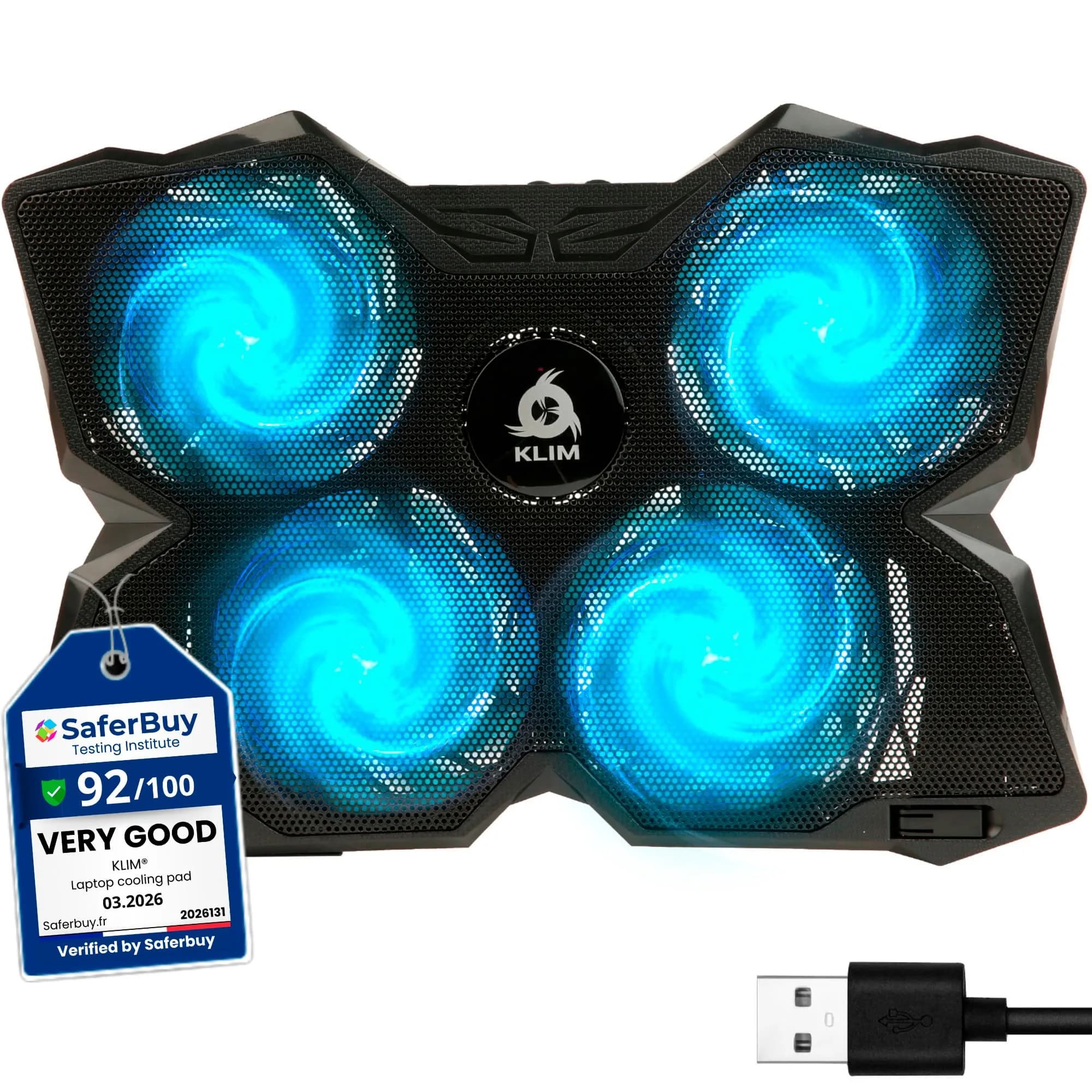 KLIM Wind Laptop Cooling Pad Blue with 4 Fans | 40.8cm (16 inch) Compatible, USB Powered, 1200 RPM — Turquoise