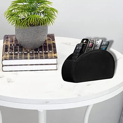 RHCSZ Black Leather Remote Control Holder with 5 Compartments | Desktop Organizer for TV, Media Player, Pen, Glasses thumbnail 8