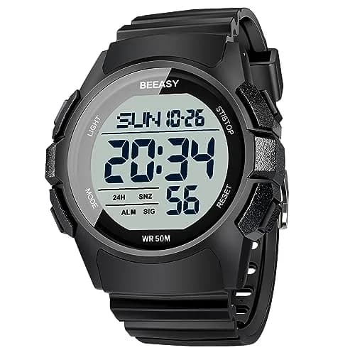 Beeasy Men's Digital Sports Watch 49mm Black | 50M Waterproof Stopwatch Countdown Timer Dual Time thumbnail 1