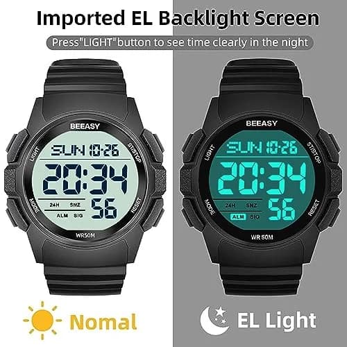 Beeasy Men's Digital Sports Watch 49mm Black | 50M Waterproof Stopwatch Countdown Timer Dual Time thumbnail 5
