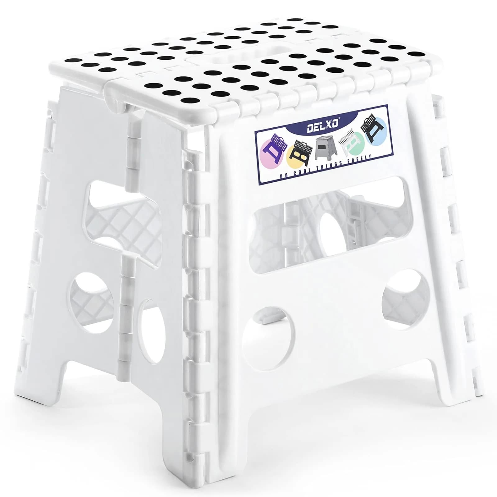 Delxo Folding Step Stool 13 Inch White | CPC Certified, 300 Lbs Capacity, Portable & Foldable - main product image