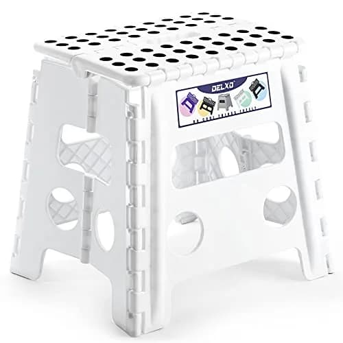 Delxo Folding Step Stool 13 Inch White | CPC Certified, 300 Lbs Capacity, Portable & Foldable thumbnail 1