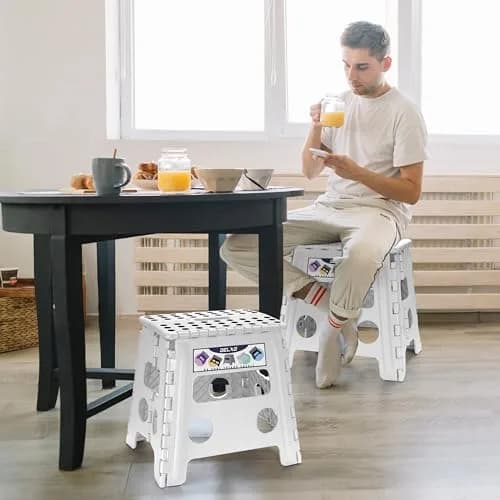 Delxo Folding Step Stool 13 Inch White | CPC Certified, 300 Lbs Capacity, Portable & Foldable thumbnail 3