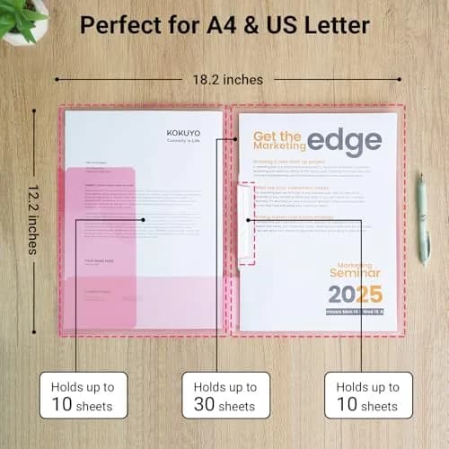 Kokuyo Portfolio Folder with Pockets, Light Blue, A4/Letter Size | Dual-Purpose Clip & Pocket Design thumbnail 3