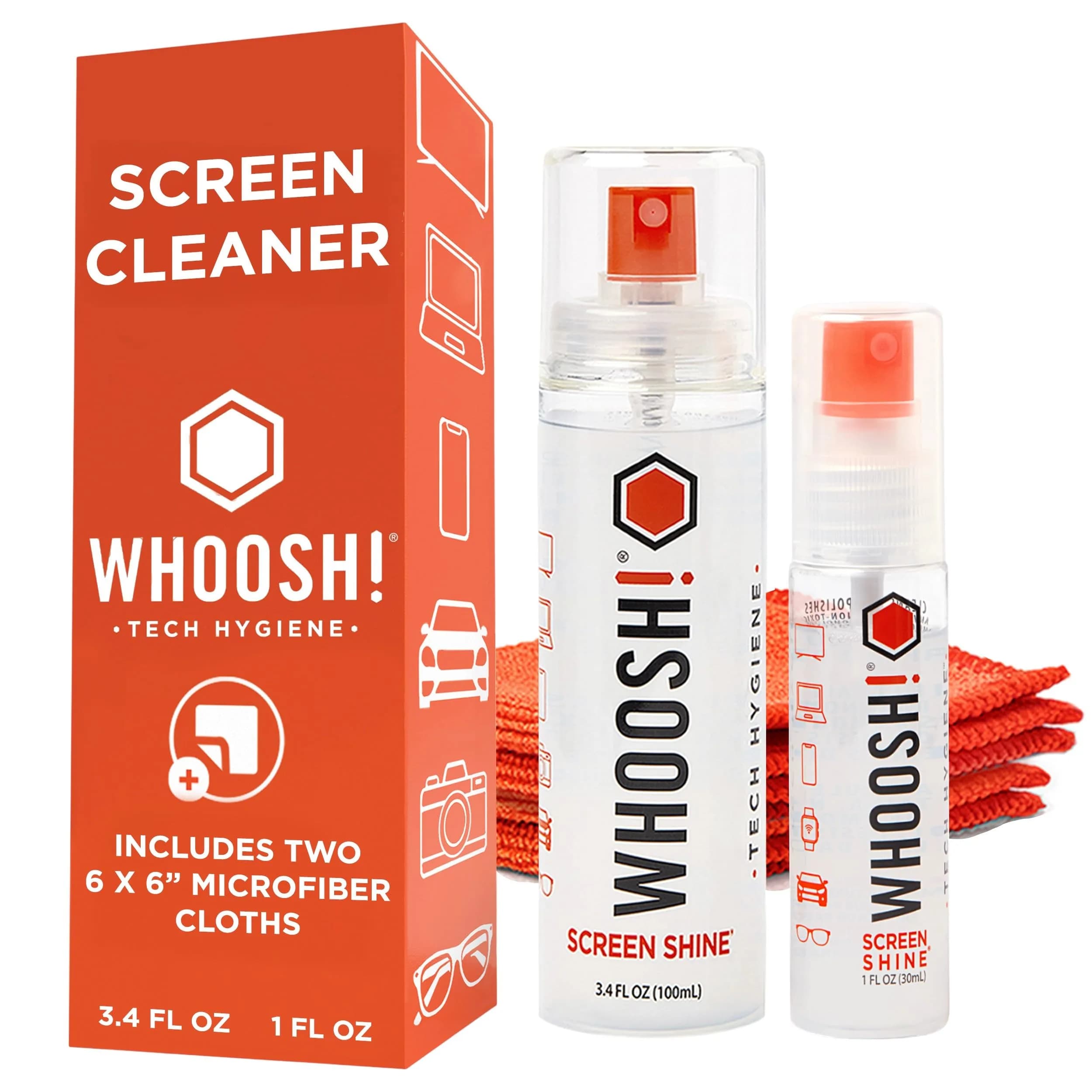 WHOOSH! Screen Shine Duo XL Screen Cleaner Spray & Wipe 130ml (4.4 Fl Oz) | Safe for All Screens & Lenses