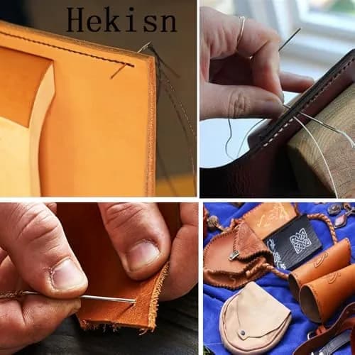 HEKISN Professional Large-Eye Leather Stitching Needles Set (9 Pieces) | Stainless Steel, Triangle Pointed Tip, Corrosion-Free thumbnail 6