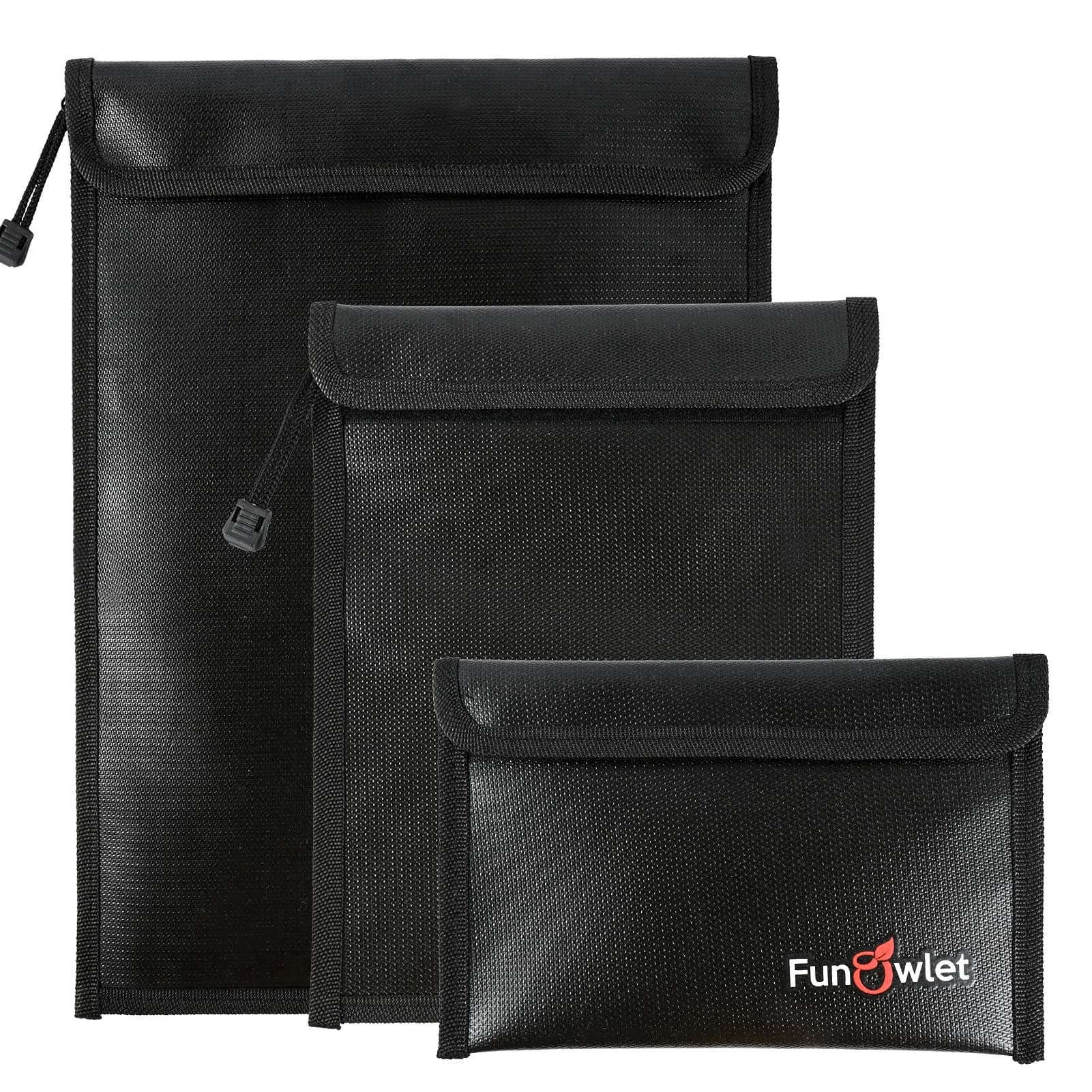 FunOwlet Fireproof Waterproof Document Bag 3-Pack | 360° Protection for A4/A5 Documents, Cash, Passports — Black
