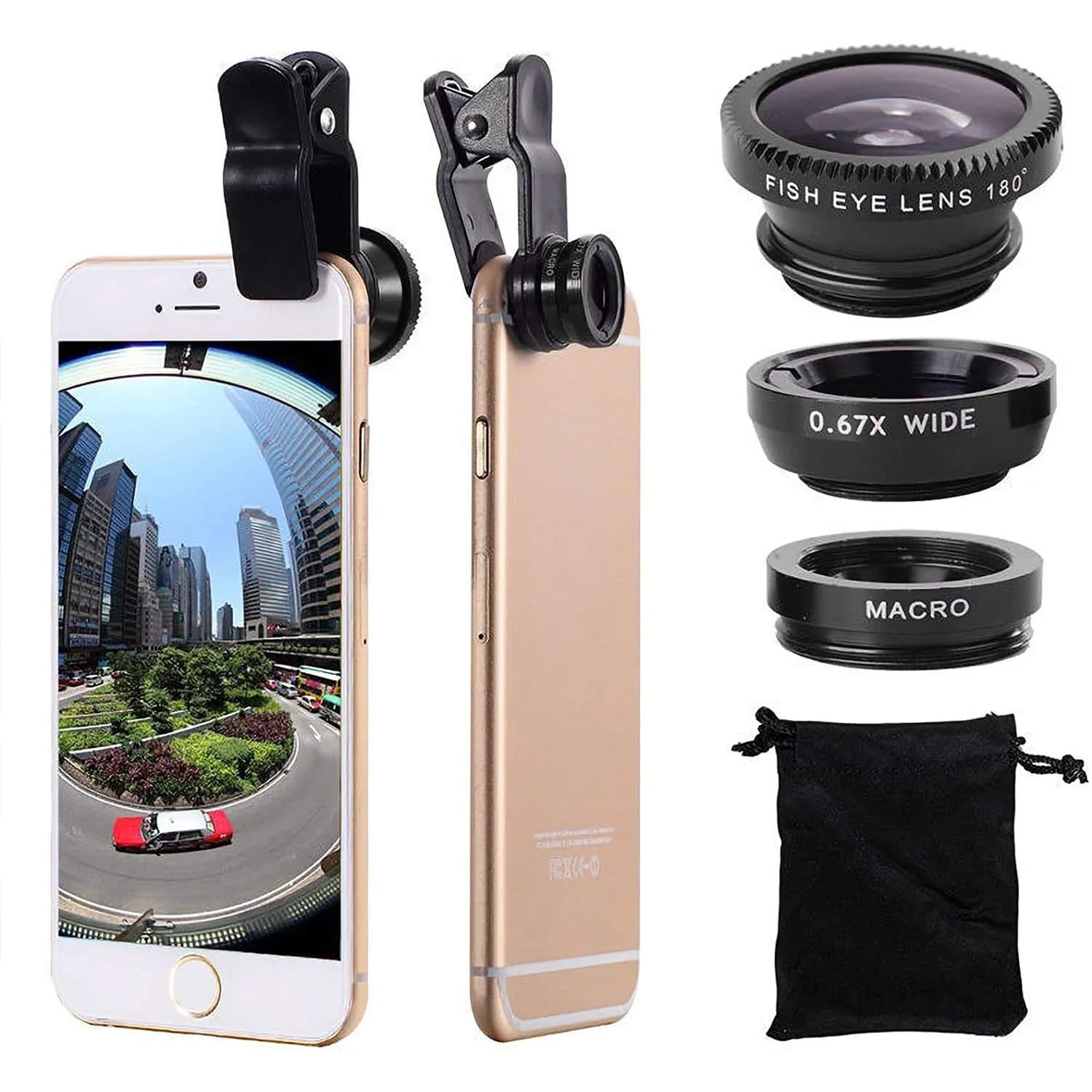 ANJIELO SMART 3-in-1 Camera Lens Kit for Phones - Wide Angle, Macro, Fisheye (Red) | Universal Clip-On for Photography — Black