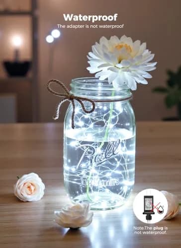Minetom 99ft 300 LED Pure White Fairy Lights | Steady On, IP44 Waterproof Silver Wire thumbnail 4