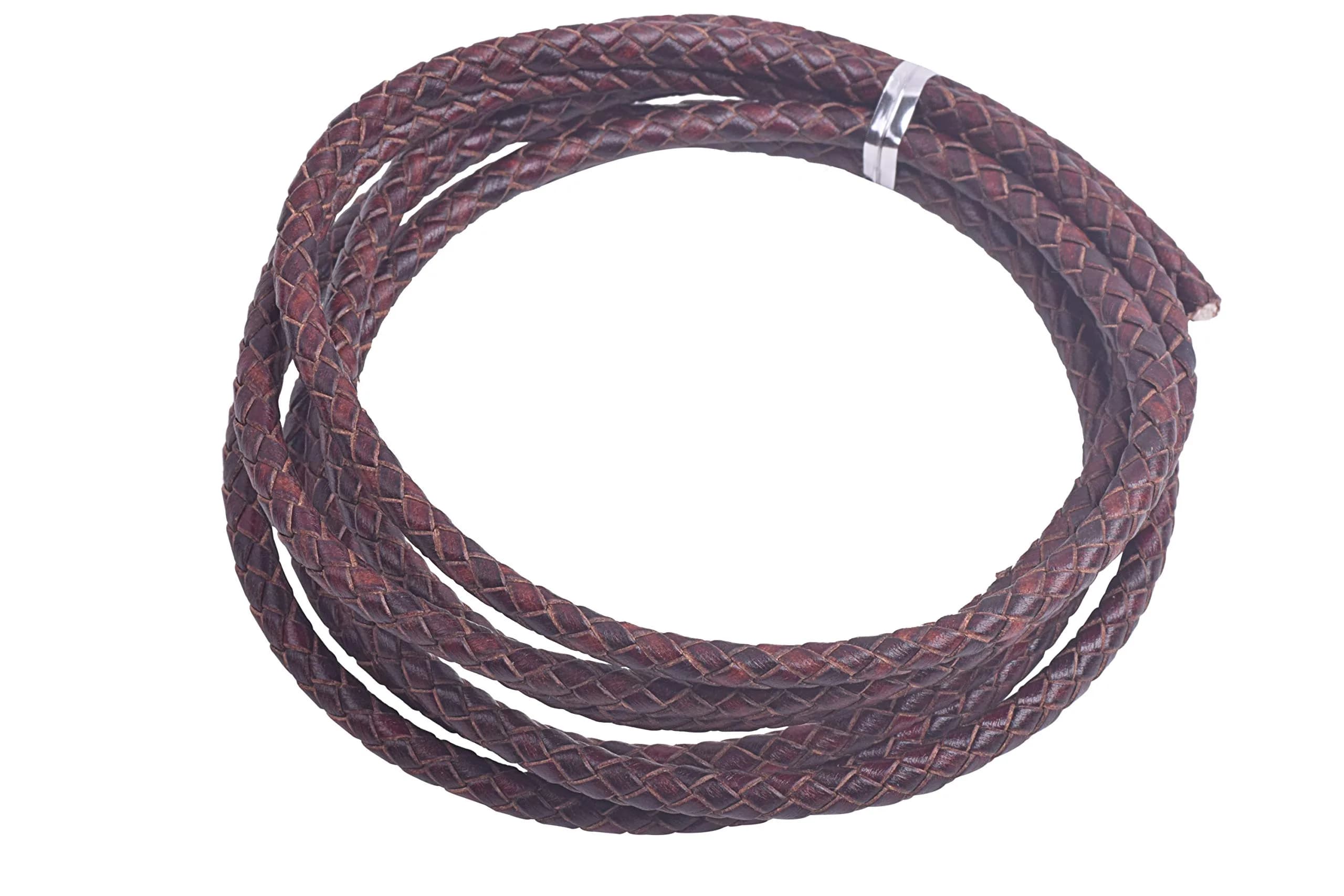 KONMAY 5mm Vingtage Brown Braided Leather Bolo Cord | 2 Yards Round Woven Leather String for Jewelry & Crafts - main product image