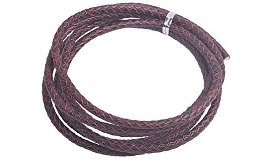 KONMAY 5mm Vingtage Brown Braided Leather Bolo Cord | 2 Yards Round Woven Leather String for Jewelry & Crafts thumbnail 1