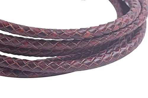 KONMAY 5mm Vingtage Brown Braided Leather Bolo Cord | 2 Yards Round Woven Leather String for Jewelry & Crafts thumbnail 2