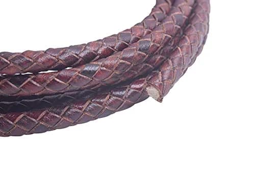 KONMAY 5mm Vingtage Brown Braided Leather Bolo Cord | 2 Yards Round Woven Leather String for Jewelry & Crafts thumbnail 3